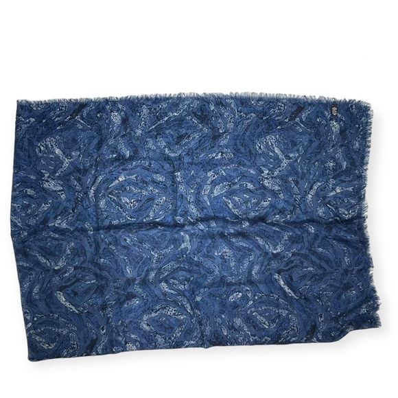 Ashley Ashoff Luxury Cashmere Silk Blend Scarf Blue Zebra Pattern Double Sided - Picture 6 of 9